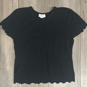 Black Ribbed Short Sleeve Top